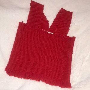 RED SMOCKED CROP TOP